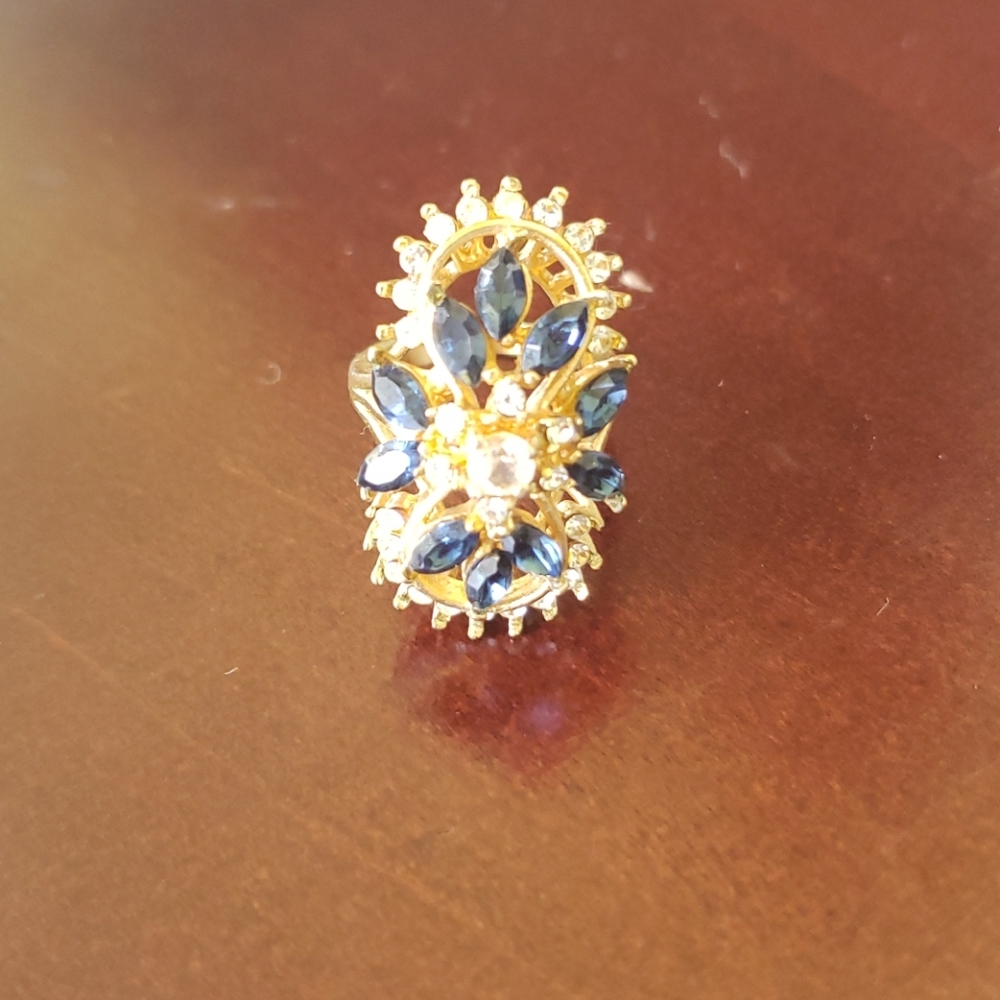 Gold plated Sapphire with Diamonds Ring